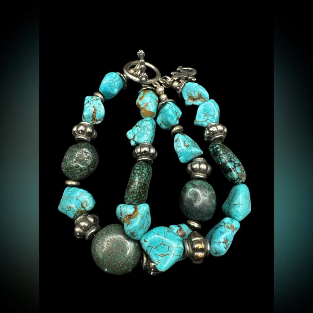 Vintage Southwest Sterling Silver Chunky Turquoise Bracelet 925 Lizard Charm
